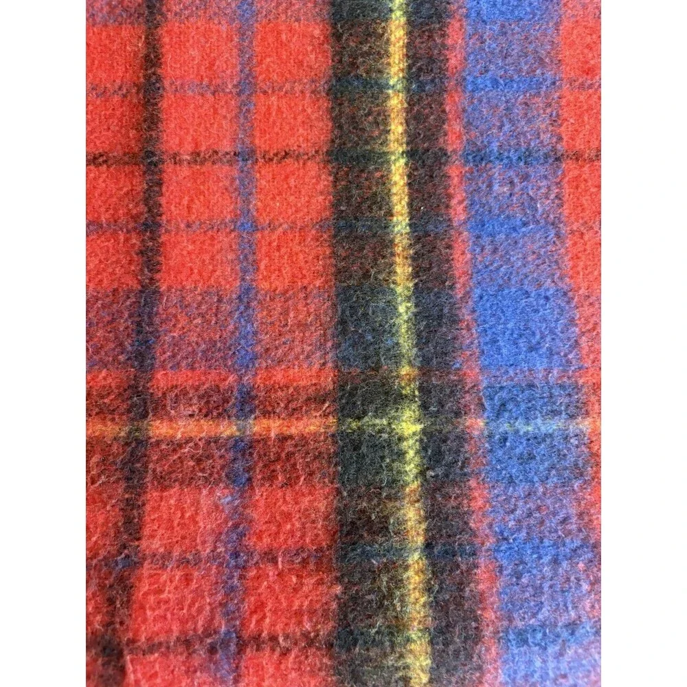 Vintage Acrylic Blanket Plaid Blue Red Black Yellow 70